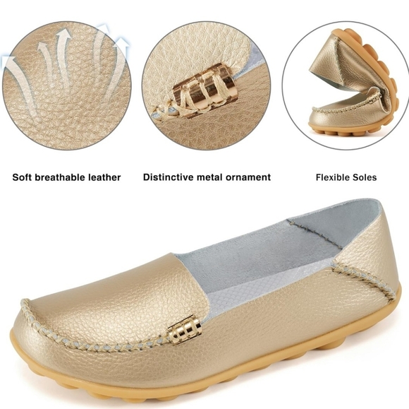 Everyday leather flats in gold several sizes, with memory foam sole NEW - Picture 1 of 6